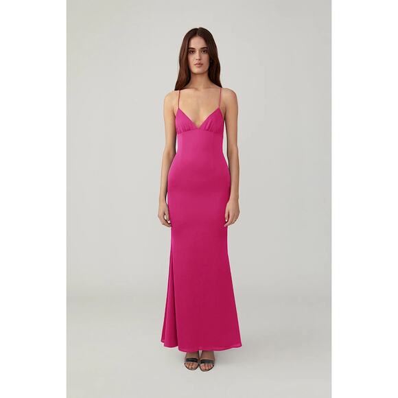 Fame and Partners Trine Dusty Rose Pink Satin V-Neck Maxi Gown Size 4 - Picture 3 of 13